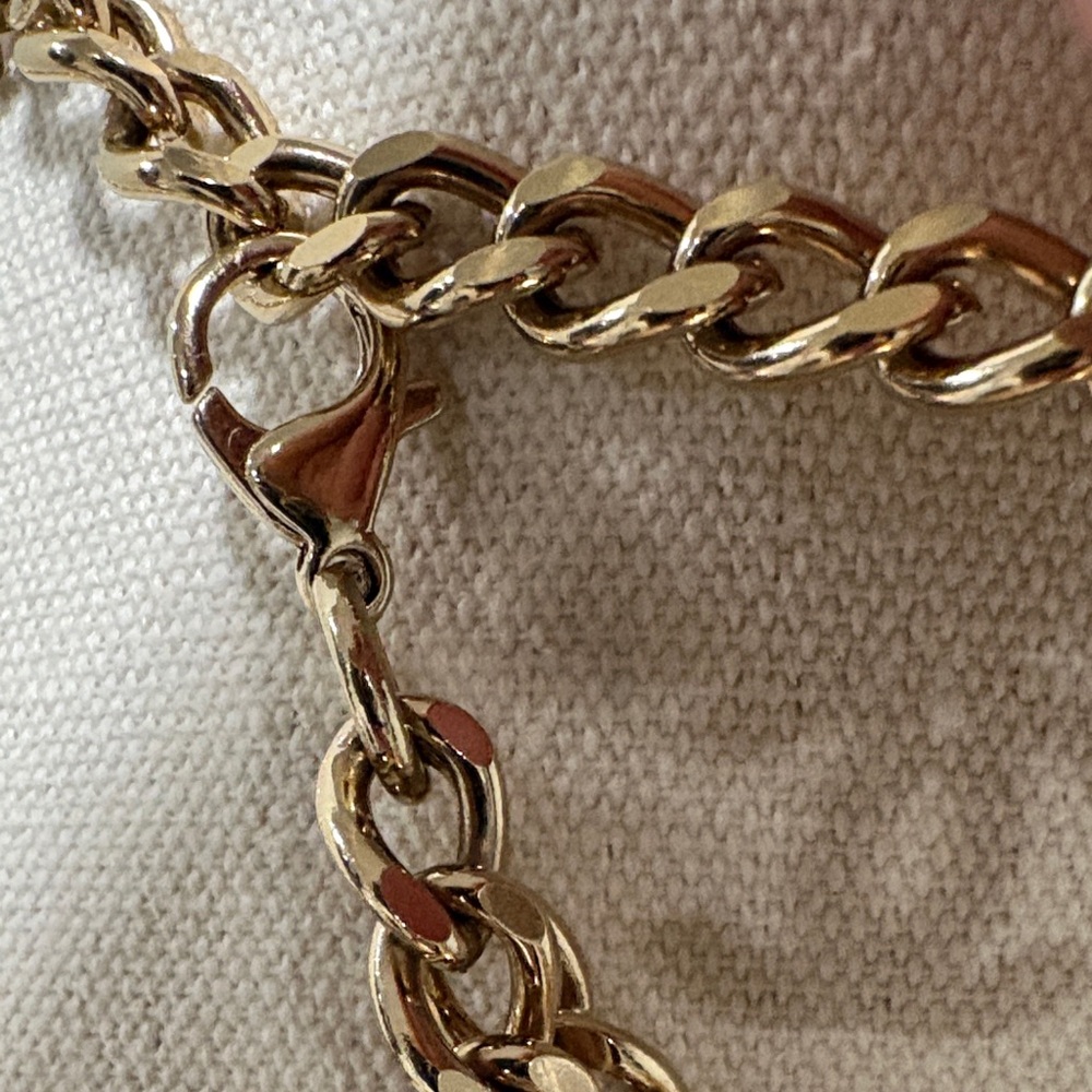 CHANEL Gold Necklace with Pink Rhinestone COCO Tag - Picture 4 of 14